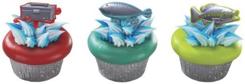 Cake Decorating 24 Count - Fishing Fish Tackle Box Metallic Cupcake Picks