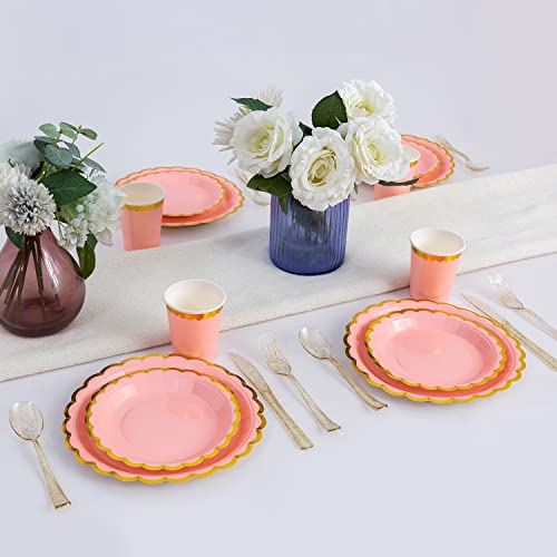 Lamosi 175 Piece Pink Party Supplies, 25Pcs Disposable Party Dinnerware, Pink Disposable Plates And Transparent Plastic Forks Knives Spoons, Cups For Wedding Bridal Shower Engagement Birthday Parties #TOP3