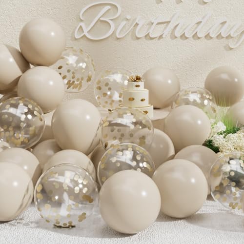 Image of SUWEN 47PCS White Sand Latex Balloons and Confetti Balloons Set