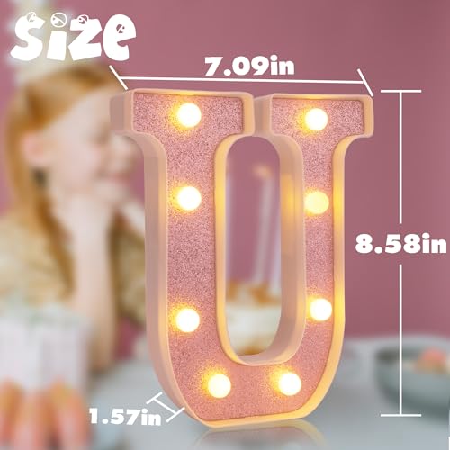 Image of Small Led Marquee Letters, Light Up Letters, 8.58 Inch Led Letter Lights, Battery Powered Lighted Sign for Table, Party, Birthday, Christmas Decor (Pink Glitter, Letter U)