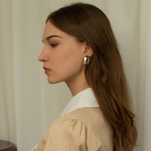 Gold Chunky Earrings Vintage Burgundy Maroon Statement Earrings for Women 14K Gold Hammered Oval Stud Non Tarnish3