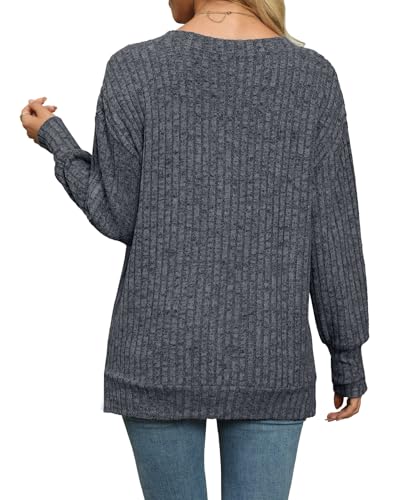 Image of Womens Sweaters V Neck Long Sleeve Shirts Loose Casual Fall Fashion Sweatshirts