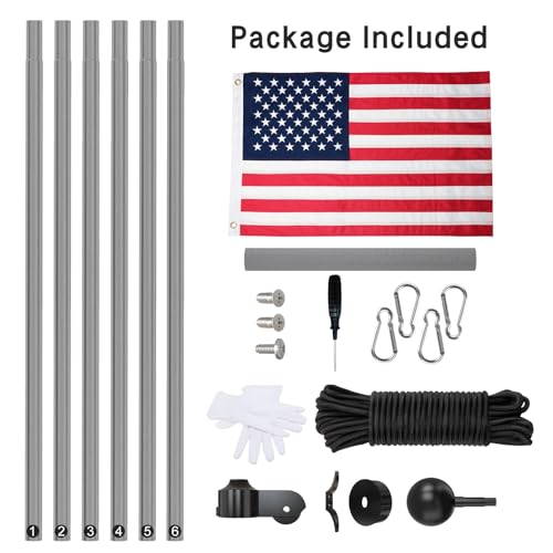 Image of NELXINJO Heavy Duty 25FT Flag Pole -12 Gauge Extra Thick Aluminum Flagpole kit for Outside House,Grey