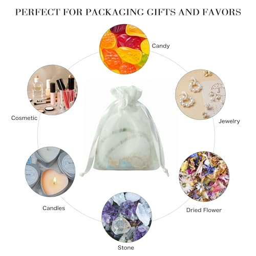 Image of QIANF 20 Pcs White Small Organza Bags 4X6 inch for Wedding Favors with Drawstring, Mini Mesh Gift Bags Jewelry Pouch for Candy Bridal Shower Party Favor Baby Shower Christmas