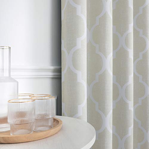 Beauoop Print Bedroom Curtains 95 Inches Long 95% Blackout Window Curtain Panels Moroccan Geo Thermal Insulated Drapes Quatrefoil Grommet Top Window Treatment Set, 52 by 95 Inch, Ivory (2 Panels)