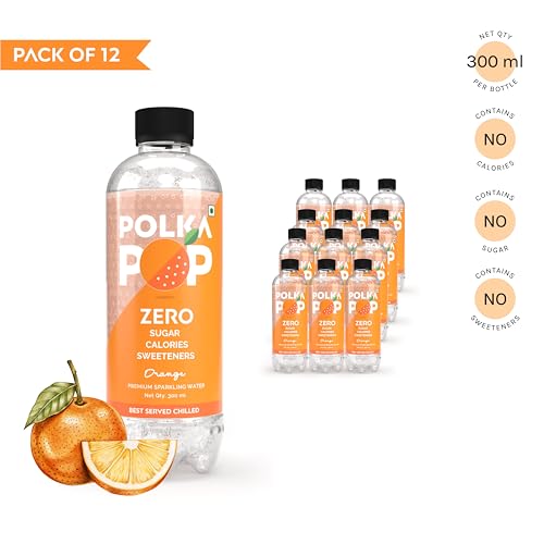 Image of POLKA POP Orange Flavoured Sparkling (Fizzy) Water | Pack of 12 (300ml Each) | 100% Natural Flavour | Zero Sugar & Zero Calories | No Aspartame or Stevia | No Preservatives