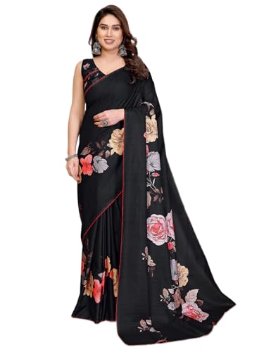 Image of Satrani Women's Tussar Silk Floral Printed Saree with Unstitched Blouse Piece