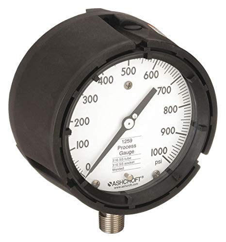 Ashcroft Type 1259 Fiberglass Reinforced Thermoplastic Solid Front Safety Case Dry Filled Process Pressure Gauge, Stainless Steel Tube and Socket, 4.5