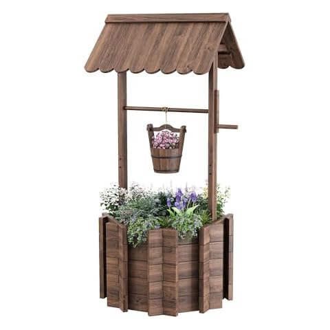Amopatio Large Wishing Well for Outside, Outdoor Christmas Decorations, Wooden Wishing Well with Adjustable Hanging Bucket, Rustic Flower Planter Garden Patio Lawn Home Decor Cover