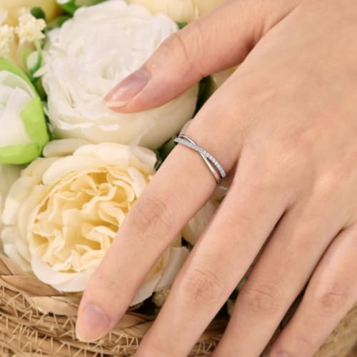 HAULTENG Sterling Silver Moissanite Wedding Band for Women Criss cross Ring — view 3