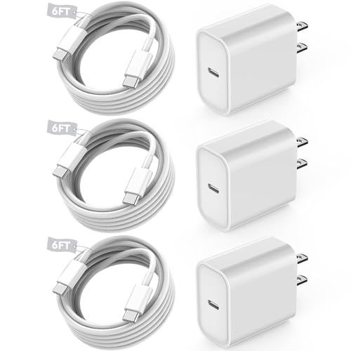 Fast USB C Charger Block,3Pack Long 6FT USB C to USB C Cable iPad Cord 20W iPhone 16 15 Charger Fast Charging for iPhone 16/16 Pro/15/15Pro/Pro Max/Plus,iPad 10th,iPad Air 5/4th,iPad Mini 6th,iPad Pro