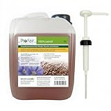 ProFair Huile de lin de 5 litres + pompe à bidon | Pressée à froid, 100 % de graines de lin pures, sans additifs, aliment complet pour cheval, chien et chat