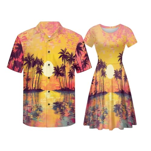 Image of AFPANQZ Couple Matching Outfit Casual Men's Button Down Shirt or Short Sleeve Summer Sundresses Dresses for Women 2026