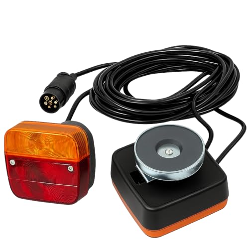 J/J Feux Arrière de Remorque 12V 2 pcs E11 Base Magnétique Ampoules Homologation ECE avec Câble 7.5 m Prise de Remorquage 7 broches 4 Fonctions: Stop...