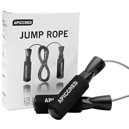 APICCRED 10 Feet Adjustable Speed Jump Rope with Carrying Pouch,Skipping Rope for Men, Women, and Kids, Tangle-Free with Ball Bearing, Memory Foam Handles,Great for Workout Exercise Fitness (Black)