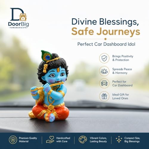 Image of Little Krishna Idol for Car Dashboard | Bal Gopal Laddu Gopal Murti | Cute Baby Krishna Statue for Home Temple, Office Desk & Pooja Room Decor | Resin Showpiece | Janmashtami Gift