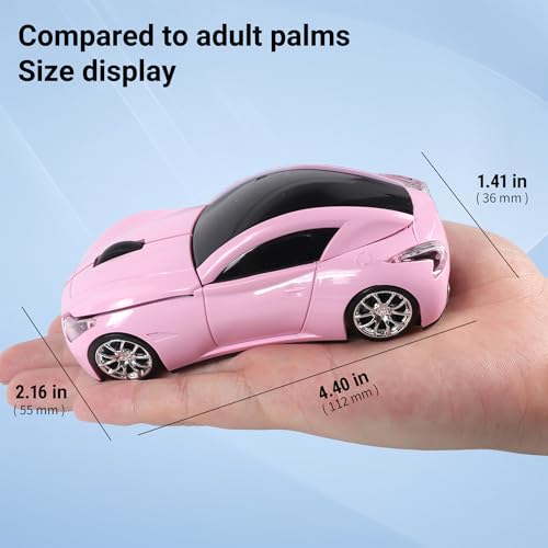 Image of elec Space Wireless Mini Mouse with Case - Cute Sports Car Shape, Lightweight & Portable, 10m Range, Plug and Play (Pink)