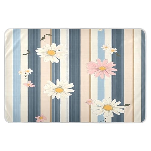 Takiito Linen Daisy Flowers Bed Pad Reusable Bed Underpad Washable Waterproof Leak-Proof Quick Dry Incontinence Pee Pad for Toddlers Kids Adults Pets 34x52 in