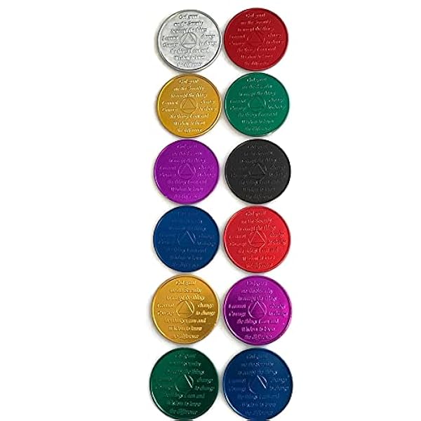 Sobriety Mint Aluminium AA Meeting Nieuwkomer Soberheid Chips/Munten/Tokens - Complete Set van 12 medaillons - Inclusief: 24 uur, 1/2/3/4/5/6/7/8/9/10/11 Maanden