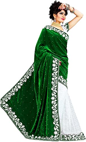 Image of Women's Velvet and Brasso Half-Half Saree with Blouse Piece