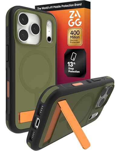 Image of ZAGG Sedona Snap Case with Kickstand for iPhone 17 Pro - Green Sea Kelp, Drop Protection (13ft /4m), Multi-Layer Protection, with Camera Button, MagSafe Phone Case with Impact-Absorbing Bumpers