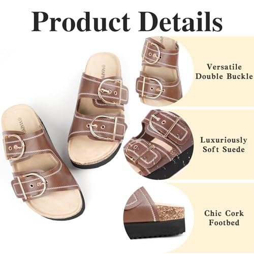 Image of Chunky Platform Sandals for Women, Waterproof Non-Slip Rubber Sole, Adjustable Double Buckle, Arch Support Open Toe Slide Sandals, Comfortable Black Wedge Sandals for Women