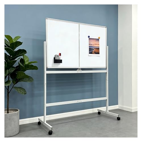 Mobile Whiteboard 48" x 32" with Stand, Double Sided Large Dry Erase Board on Wheels, Magnetic Rolling Whiteboard with Markers & Eraser, Reversible Standing Board for Office, Home, Classroom