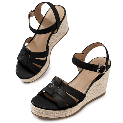 Image of TEMOFON Wedge Sandals for Women Dressy: Platform Wedge Espadrilles Sandals - Comfortable Summer Casual Open Toe Strappy Shoes Size 5-11