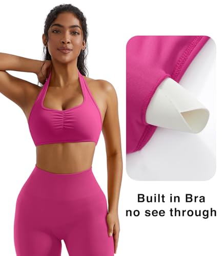 Image of OMKAGI Halter Sports Bras for Women Open Back Workout Bras Padded Yoga Bra Gym Tops