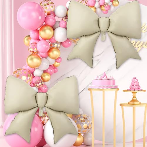 Image of 2pcs Large Bow Balloons, Bow Themed Party Decorations Elegant Coquette Balloons for Coquette Birthday Wedding Engagement Party Decoration (cream color)