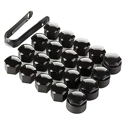 20 Pcs 17mm Wheel Nut Covers - Black 17mm Wheel Nut Caps Bolt Covers, Universal Fit, Including 16 Standard Ones & 4 Locking Ones with Removal Tool