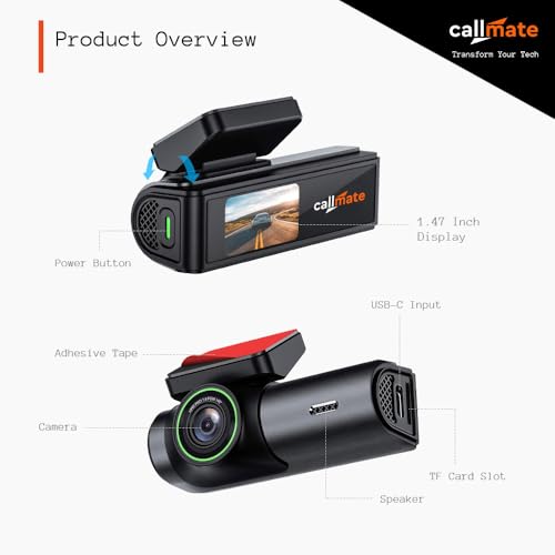 Image of CALLMATE Road Master 2K Ultra HD Dashboard Camera, 1.47 inch IPS Display, (G-Sensor, Built in Speaker, TF Card Slot) with Easy Installation (App Control, 140 Wide Angle Lens) Support Upto 256 GB