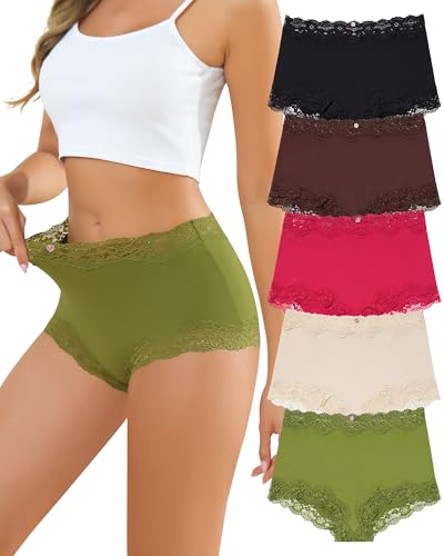 LEVAO Boy Shorts Underwear for Women Lace Full Coverage Boxer Briefs Panties 5 Pack S-XL