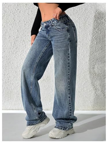 SweatyRocks Women's Low Waist Straight Leg Jeans Y2k Vintage Denim Pants with Pockets4