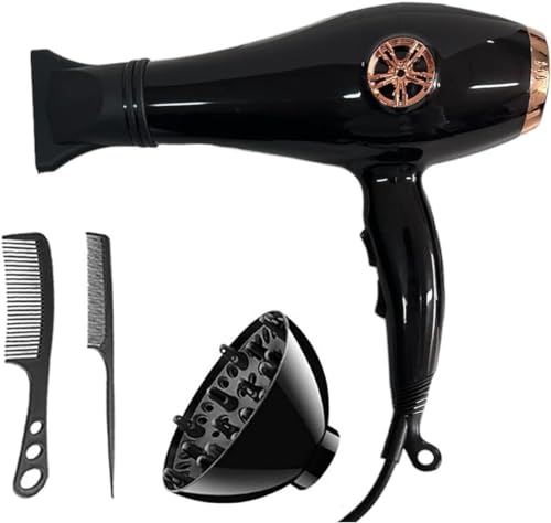 Leovin Asciugacapelli Professionale 4in1 da 4800W Ionica con 3 Temperature Rapido Nero