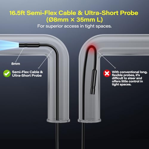 Cámara de inspección endoscópica zealtron T66 con luz, pantalla IPS HD de 4.3", lente de 8 mm impermeable IP67 y cable semicircular de 16.5 pies miniatura 4