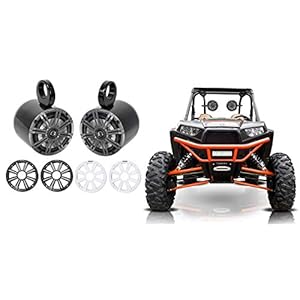 Pair KICKER 45KM654 6.5″ 390w Marine Boat Speakers KM65 w/Charcoal with White Grilles Bundle with 2) Rockville MAC65B 6.5″ Black Aluminum Wakeboard Tower Speaker Pod Enclosures