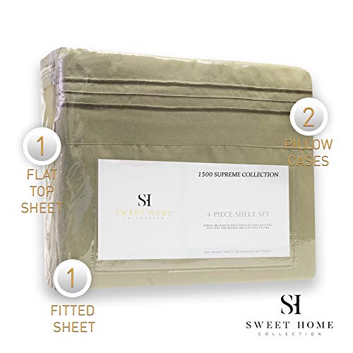 Sweet Home California King Sheet Sets Sage Green - 4 Piece Bed Sheets And Pillowcase Set For California King Mattress - 1500 Supreme Collection Soft Deep Pocket Sheets, California King Sage Green #TOP4
