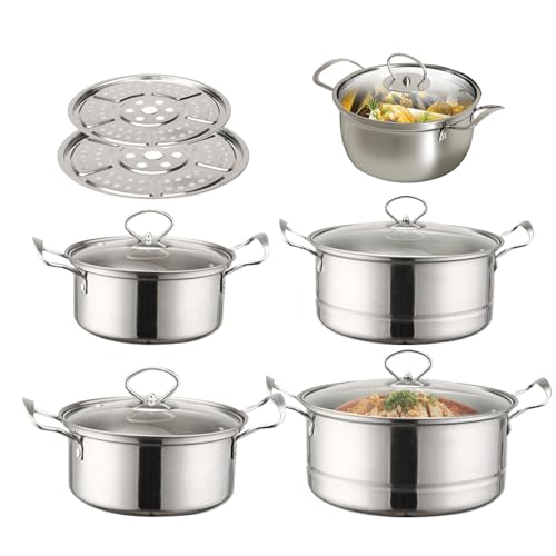 Batterie de cuisine avec couvercles – Ensemble de casseroles et poêles antiadhésives | Ensemble de casseroles à induction | Batterie de cuisine professionnelle pour cuire à la vapeur des légumes