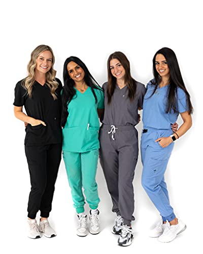 Image of Mim Jogger Scrub Pants for Women, Skinny Leg Joggers, Burgundy, Black, Navy Blue, Green