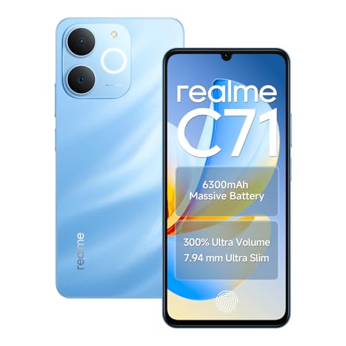 realme C71 Smartphone 6.74 inch Display 64GB ROM 4GB RAM 6300mAh Battery, Dual 4G SIM Support Fingerprint GPS WiFi (Blue)