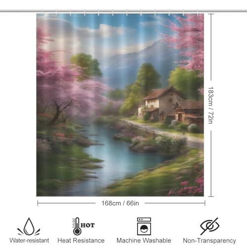 Rideau de bain lavable et étanche en tissu polyester paysage - 4