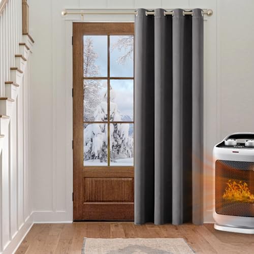 MIULEE Verdunklungsvorhang Grau Blickdichte Vorhänge mit Ösen Thermovorhang Hitzeschutz Türvorhang 1 Stück H 245 x B 140 cm Tür Gardinen Abdunkelnde Wohnzimmer Schlafzimmer Blackout Curtain