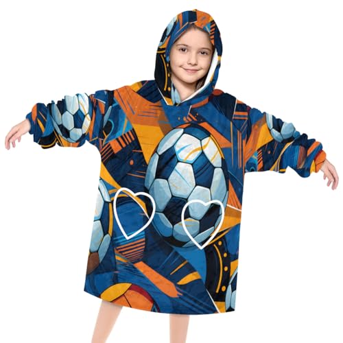 Kids Blanket Hoodie Street Football Wearable Blanket Hoodie Oversized Hooded Blanket, Sweatshirt Blanket with Pockets Soft Warm Kids Hooded Blanket for Girls, Boys