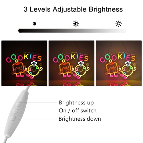 Image of Cookies Neon Sign, Neon Lights Hanging Wall Art Decoration for Store Retail Shop Market Mall Grocery Bakeries Cafes Celebration Home Decor, USB Powered Ultra Bright Dimmable, 15.75x11.8inches