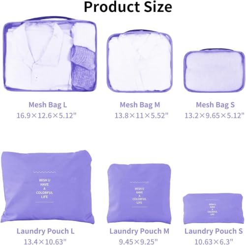 Image of Travel Organizer Pouch Set of 6, Space Saver Packing Cubes for Suitcase, Clothes, Underwear, Socks and Shoes (PURPLE)
