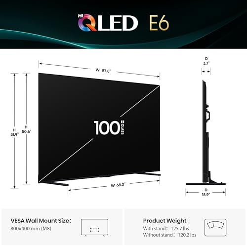 Image of Hisense 100 inch Class E6 Series QLED 4K UHD Smart Fire TV (100E6QF, 2025 Model) - QLED, Native 144Hz, Dolby Vision IQ . Atmos, Motion Rate 240, HDR 10+, Game Mode Pro, Voice Remote with Alexa
