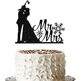 Winter Wedding Cake Topper,Snowflake Mr and Mrs Cake Topper,Snow in Love Decoration,Snowflakes Wedding Decoration,Christmas Winter Engagement/wedding Party Supplies Black