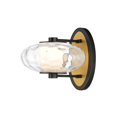 ET2 Lighting Amulet 8.5 Inch Black and Natural Aged Brass Wall Sconce | Modern Sculptural LED Wall Light | Clear Glass Ring Design | Contemporary Decorative Accent Fixture | E24030-24BKNAB