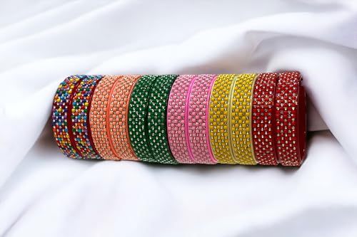 Zircon Stone Glass Bangle Indian Fancy Kanch Bangles (2.60)